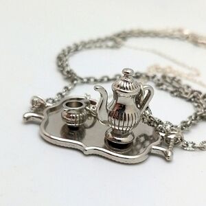 Layered Silver Bridgerton Tea Set Necklace